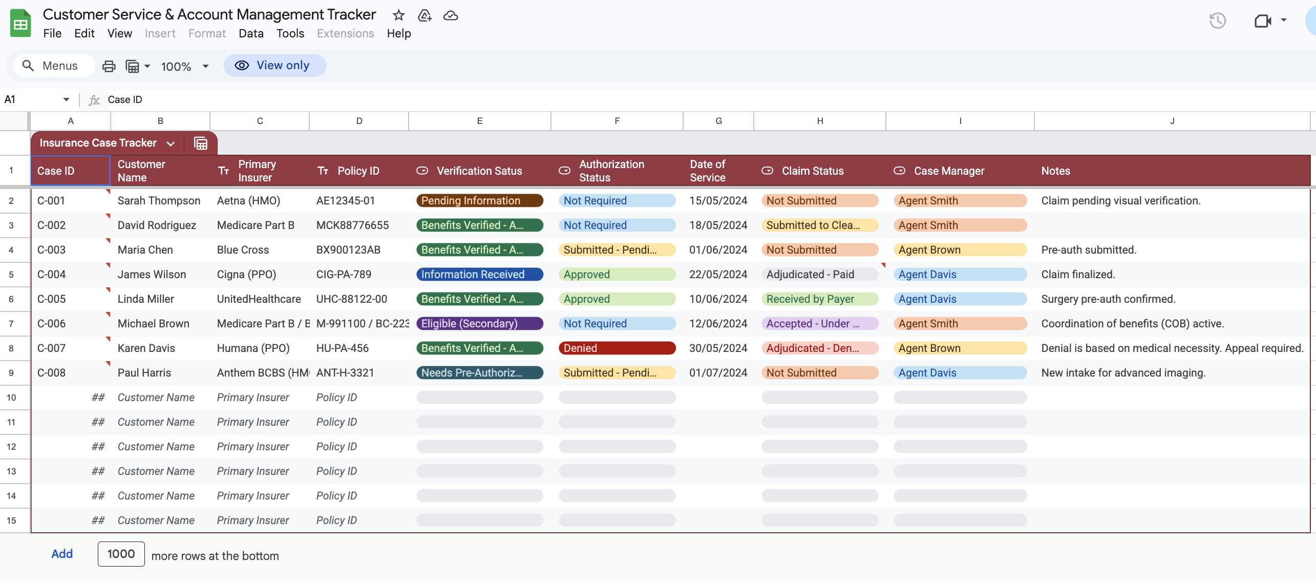 Insurance Case Tracker Embed